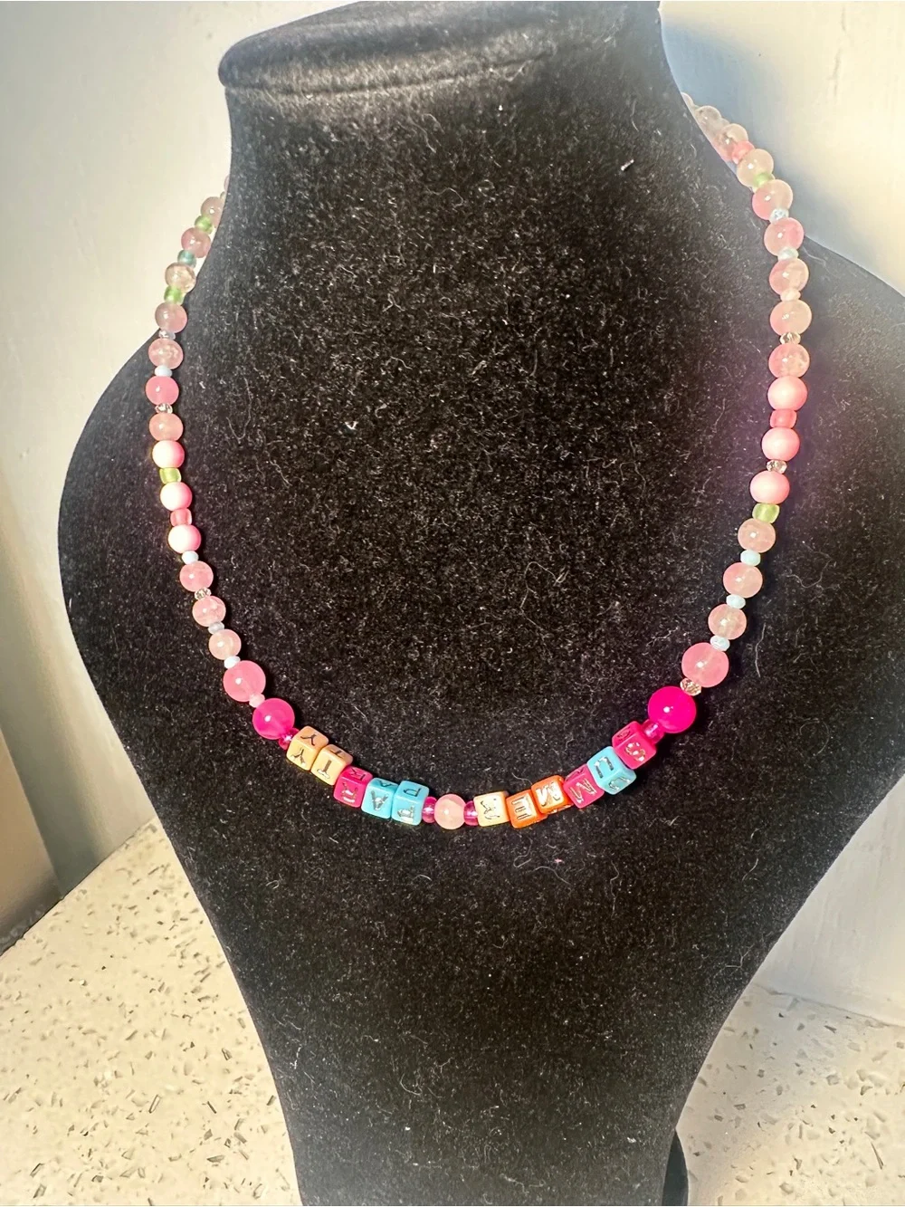 Pink Beaded SEA LIFER Necklace with Colorful Letter Beads